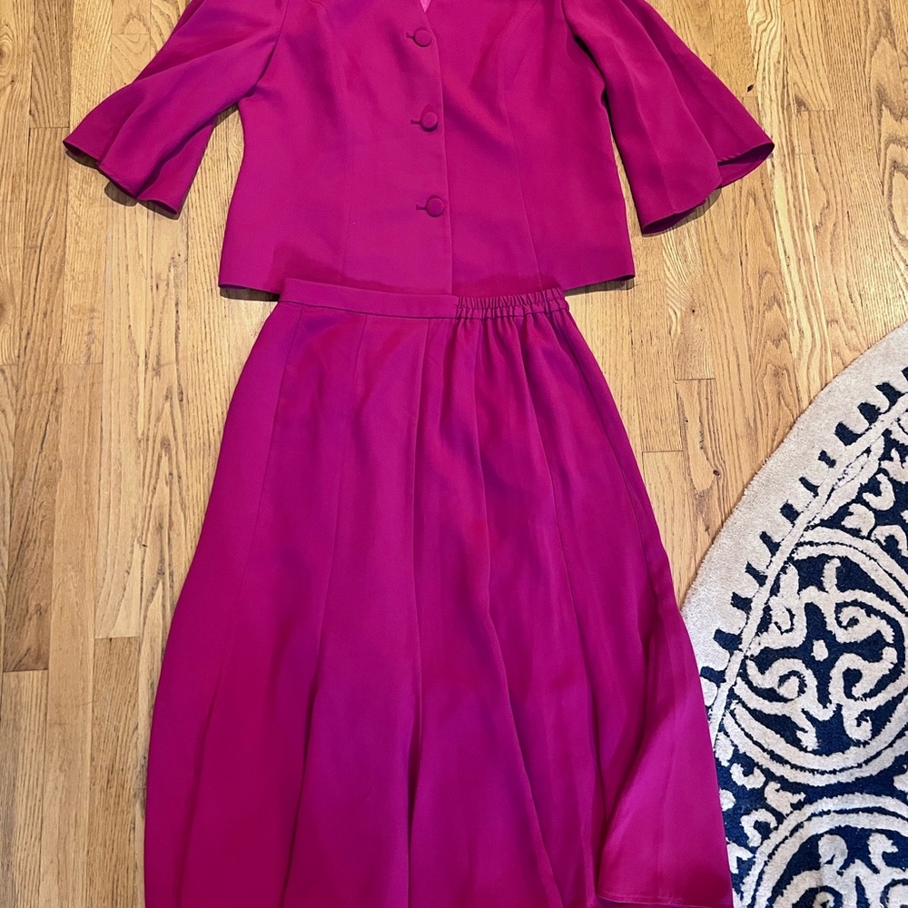 Chic Women's Two-Piece Dress Set in Fuchsia Pink
